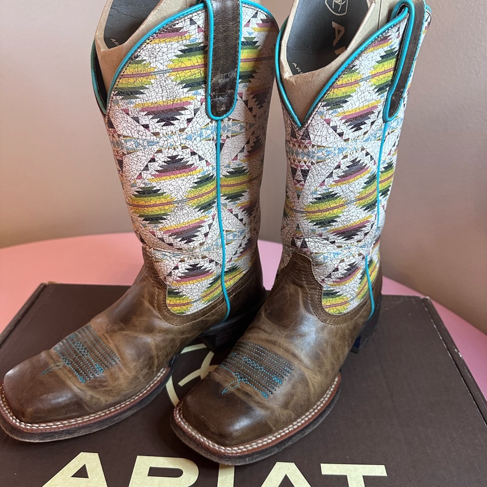 Ariat Brown Leather & Multicolor Southwestern Heeled Cowboy Boots